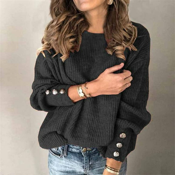 Black·Friday·Idoravan Sweaters for Women Fall Women's Fashion Color Pullover Round Neck Warm Long Sleeve Sweater