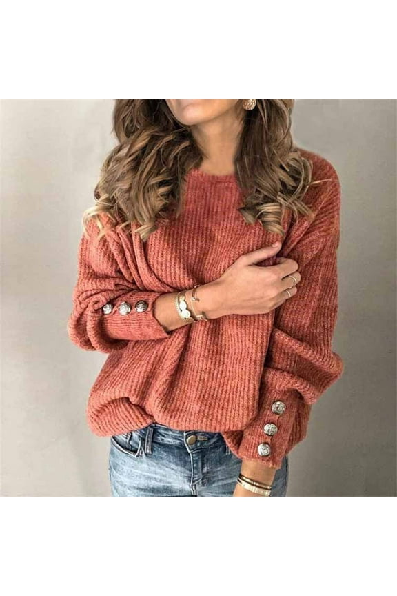 Sweaters for Women Fall Women's Fashion Color Pullover Round Neck Warm Long Sleeve Sweater