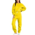 thumbnail image 1 of Black and Friday Deals Idoravan Sweatsuits 2pcs Sets Womens Clearance Women's Drop Shoulder Sleeves Solid Loose Sweater Long Sleeve Round Neck Tops/Shirt Set Yellow S, 1 of 7