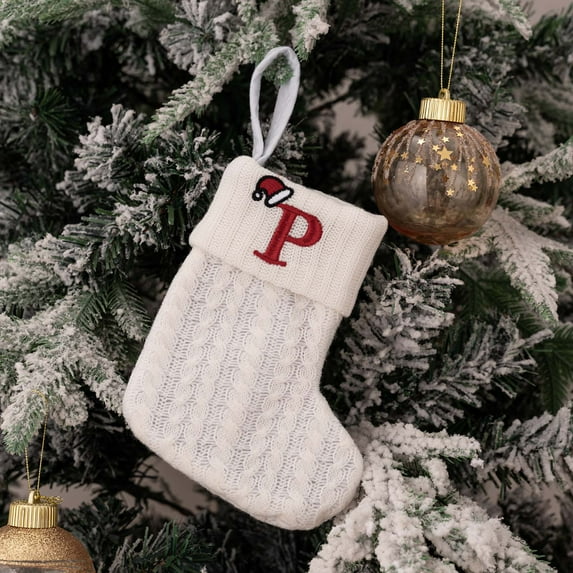 Iumwxz Decorative Knit Socks Wool Stockings Embroidered Alphabet Children'S Candy Gift Bag White Christmas Socks Gift Bag Christmas Ornaments Christmas Gifts xmas decorations clearance