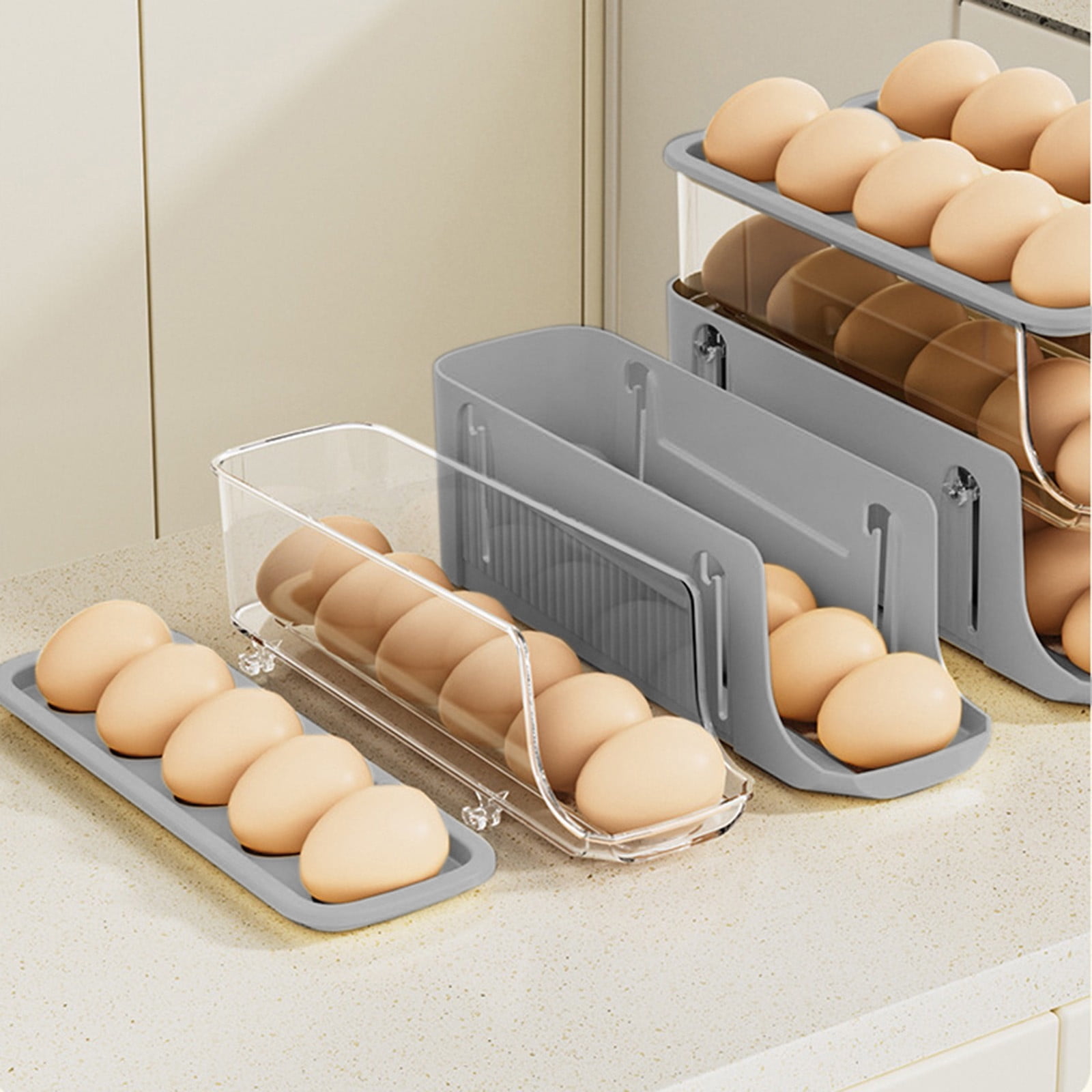 Iumwxz Eggs Storage Box Singles Rows Rolling Home Refrigerator Eggs Box ...