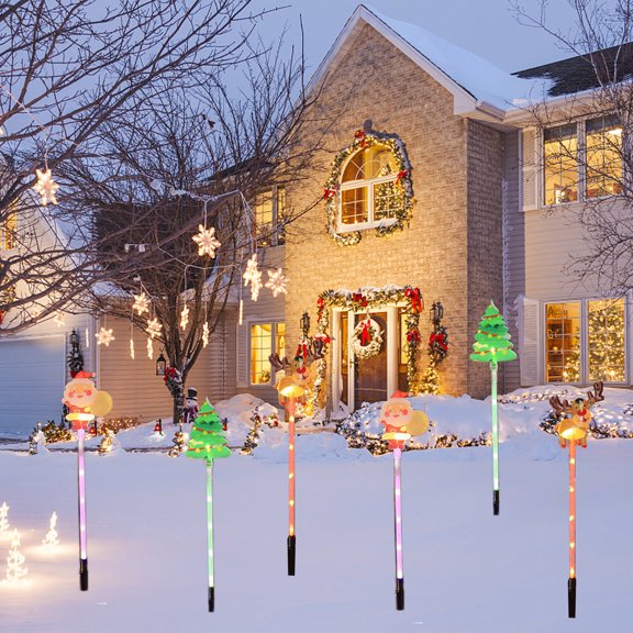 Iumwxz One In Five Led Solar Christmas Lights Christmas Classic Elements Shape Solar Ground Lights Garden Patio Decoration Warm Light Christmas Lights Outdoor Plastic 18.5in