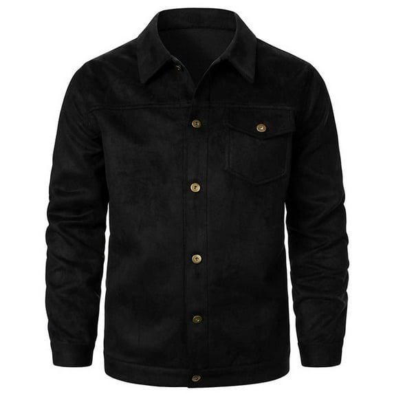 Black Friday Deals Olyvenn Men's Slim Fit Trucker Jean Jacket Corduroy Long Sleeve Button Down Denim Coat with Pockets Black 6