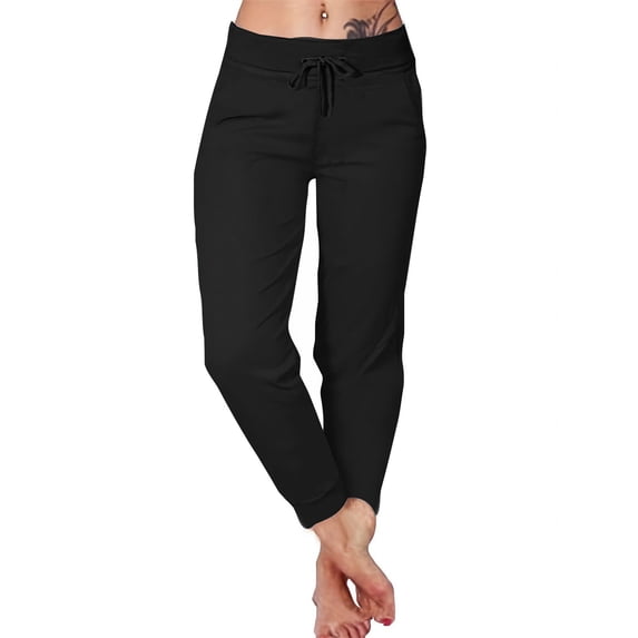 Black Of Friday Deals Trousers For Womens Elasticated Bouquet Feet Pants Drawstring Slacks Solid Color Trousers Straight Leg Pants Pockets Slacks Slim Fit Sport Trousers High Waist Pants