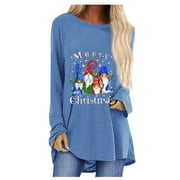 PIMELU Black&Friday Deals USSUMA Womens Merry Christmas Tunics Tshirt, Tunic Tops To Wear With Leggings Long Sleeves Xmas Hat Santa Claus Graphic Tee Comfort Winter Oversized O-Neck Shirts Pullover