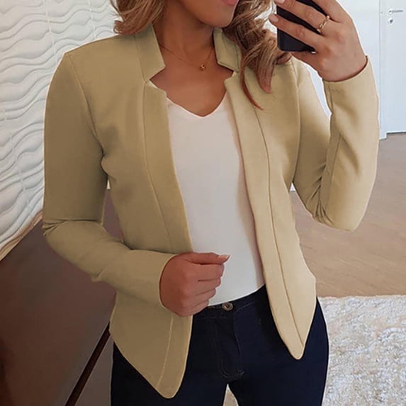 Black & Friday Deals Usmixi Blazer Jackets for Women Suit Cardigan Jackets for Women Plus Size Casual Solid Stand Neck Long Sleeve Coats Office Business Open Front Blazer Coats Tops Clearance
