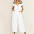 thumbnail image 1 of Black & Friday Deals Usmixi Jumpsuits for Women Dressy Casual Button up Comfy Cotton Linen Pocket Long Jumpsuits Overalls Summer V-Neck Short Sleeve Solid Maxi Formal Rompers White xl, 1 of 4