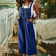 thumbnail image 1 of Usmixi Jumpsuits for Women Dressy Casual Pocket Loose Pleated Hem Cotton Linen Strap Long Jumpsuits Overalls Summer Square Neck Sleeveless Solid Maxi Formal Rompers Blue s, 1 of 7