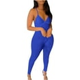 thumbnail image 1 of Usmixi Jumpsuits for Women Sexy Back Hollowed Soft Knitted Ribbed Slim Strap Sports Yoga Long Jumpsuits Overalls Summer Formal Solid V-Neck Sleeveless Maxi Rompers Blue xl, 1 of 7