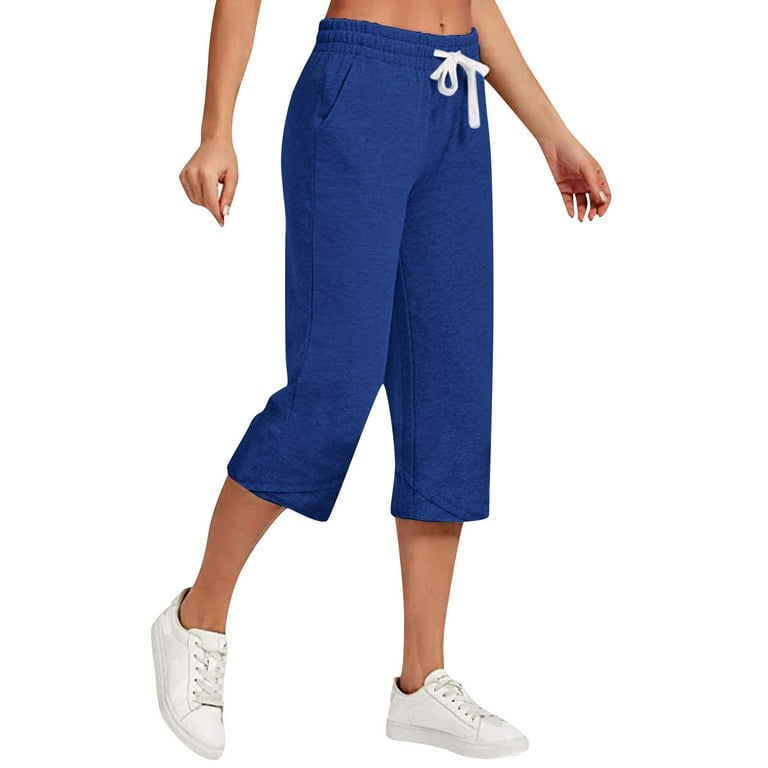Black & Friday Deals Usmixi on Sale Capris for Women Capri Pants for Women  Casual Summer Cotton Linen Plus Size Straight Leg Cropped Pants Solid