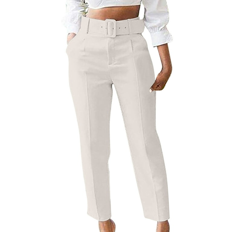 Women Suit Pants High Waist Pleated Pockets Business Trousers