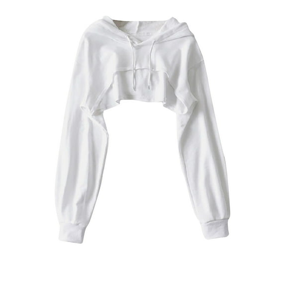 Black & Friday Deals Usmixi Womens Sweatshirt Womens Cropped Hoodies Going out Club Fashion Drawstring Short Pullover Hooded Sweatshirt Winter Casual Solid Hooded Long Sleeve Blouses Weekly Deals