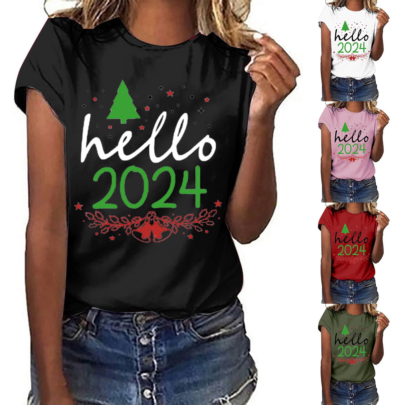 Black& Friday& Deals Women's Christmas TShirts Crew Neck Short Sleeve