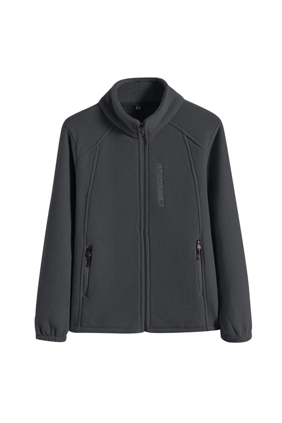 Winter Coats for Women Fleece,Women's Fashion Solid Color Casual Zipper Stand Sports Fleece Long Sleeved Jacket Black XL
