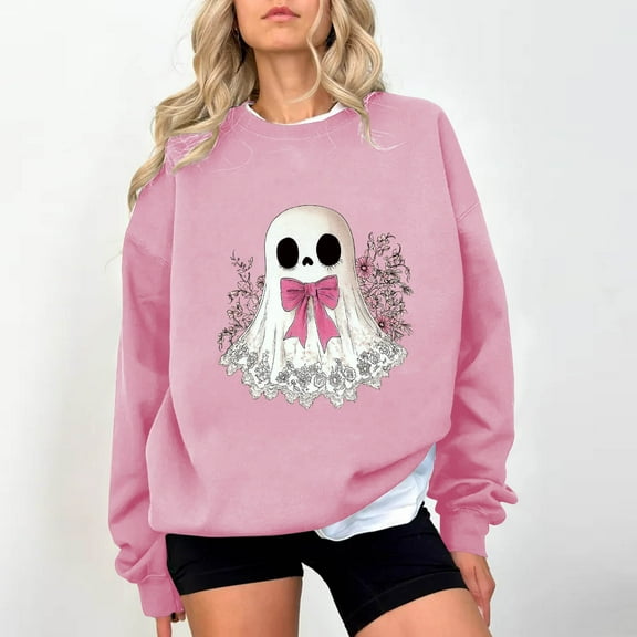 GaThRRgYP Women Crewneck Sweatshirts Long Sleeve Tops,Fashion Women's Printed Casual Long Sleeve Ladies Loose Hoodless Sweatshirts Blouse Pink S