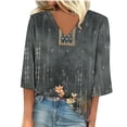 thumbnail image 1 of LEAVINGSUO Long Blouses for Women Women's Fashion V-Neck Three Quarter 3/4Sleeve T Shirt AutumnBlouse Tops Sweatshirt, 1 of 5
