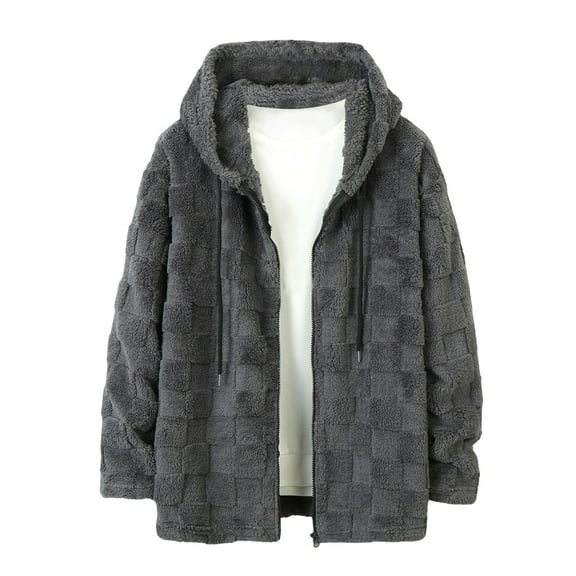 LEAVINGSUO Womens Jackets and Coats with Hood,Fashionable Men's Solid Color Fleece Hooded Zipper Sweatshirt Jacket Dark Gray S