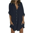 thumbnail image 1 of Black and Friday Deals Womens Clearance asdoklhq Womens Plus Size Tops Clearance,Women's Shirt Dress Short Mini Dress 3/4 Sleeve Solid Color Patchwork Shirt, 1 of 8