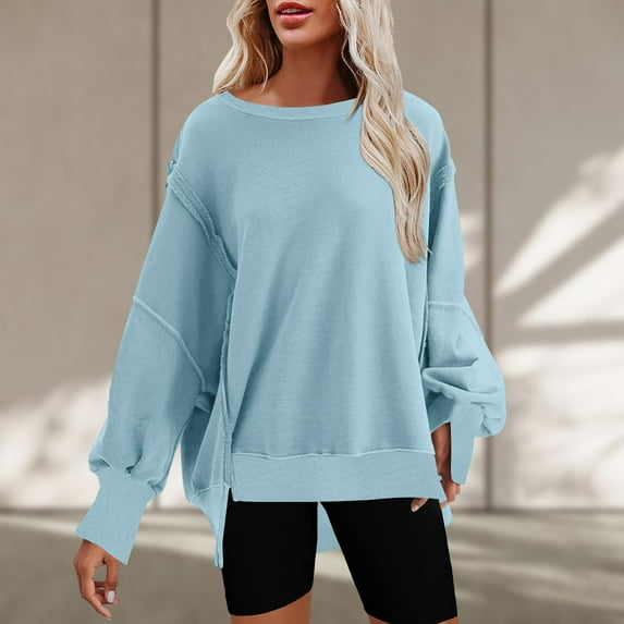 Black and Friday Deals Womens Fashion Sweatshirts 2024 Trendy Fall,Crewneck Sweatshirts for Women Casual Long Sleeve Sports Plain Basic Soft Pullover Tunic Tops Sweatshirt