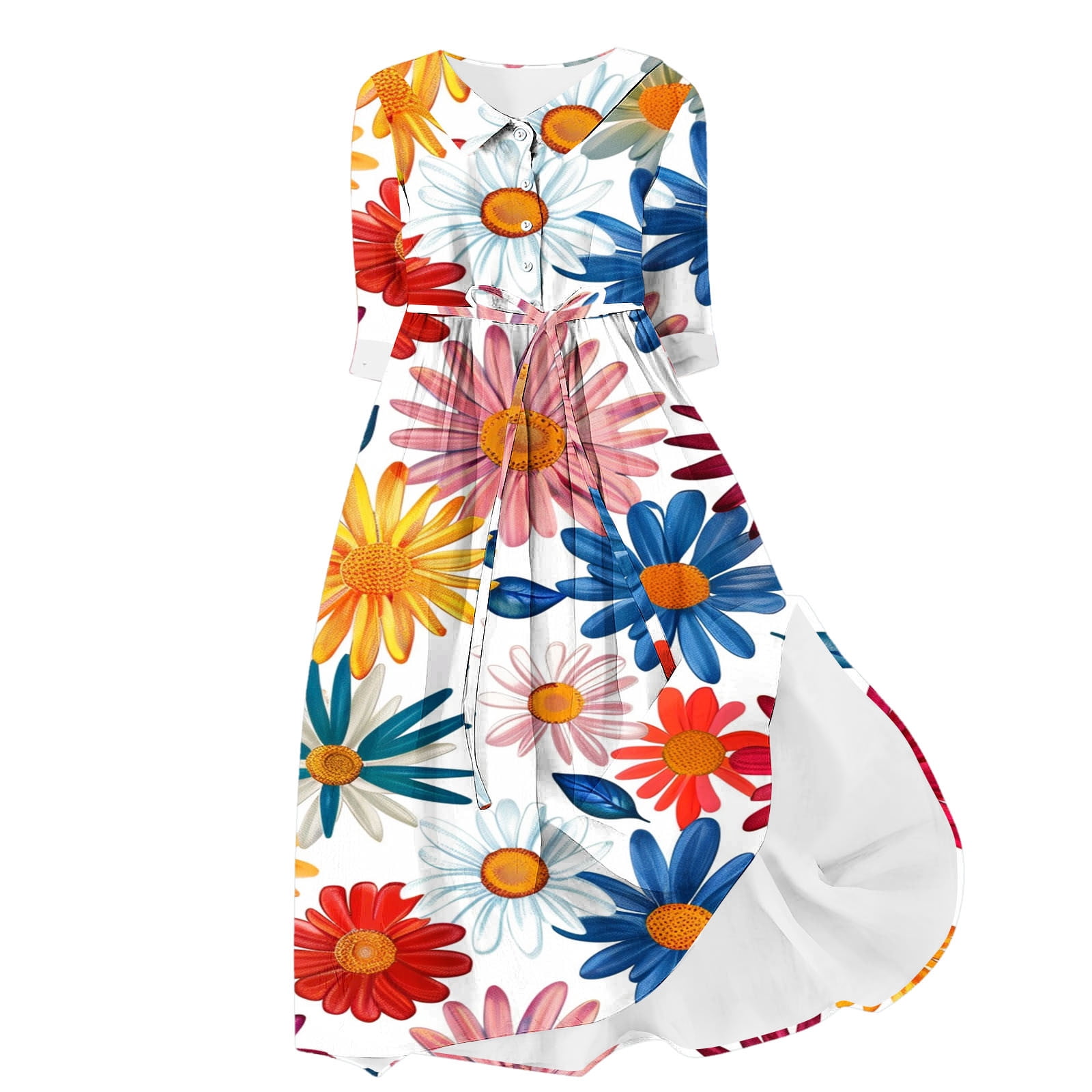 Black and Friday Deals Womens Short Long Sleeve Dress Floral Sun