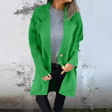 XWSHYW Fall Jackets for Women Plus Size Solid Color Button Warm Jacket Casual Long Sleeve Long Coat with Lapels Winter Savings Clearance