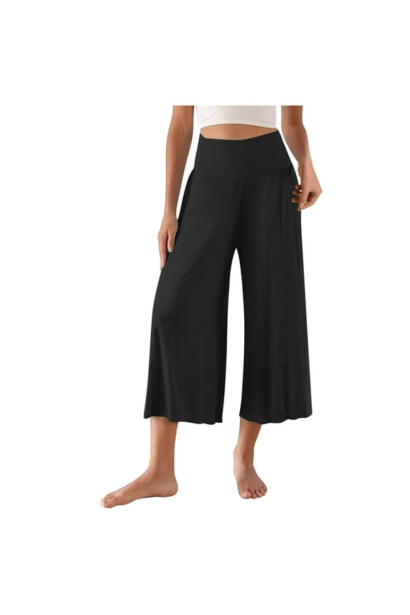 Capris For Women Plus Size Under $1 - Womens Capri Pant Casual Summer Wide Leg Yoga Pants High Waisted Crop Straight Lounge Pants Cotton Athletic Capris