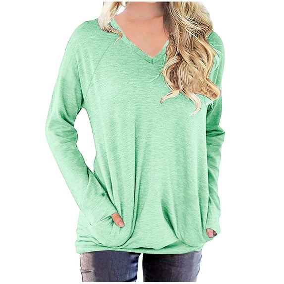 Xqxayjr Fall Clothes For Women Deals Of The Week Women Shirts Long Sleeve Sexy Fall Blouses For Women 2024 V Neck Solid Color ​​Plus Size ​​ ​​ ​​Winter ​​Outfits ​​Flowy ​​Fall Fashion For Women