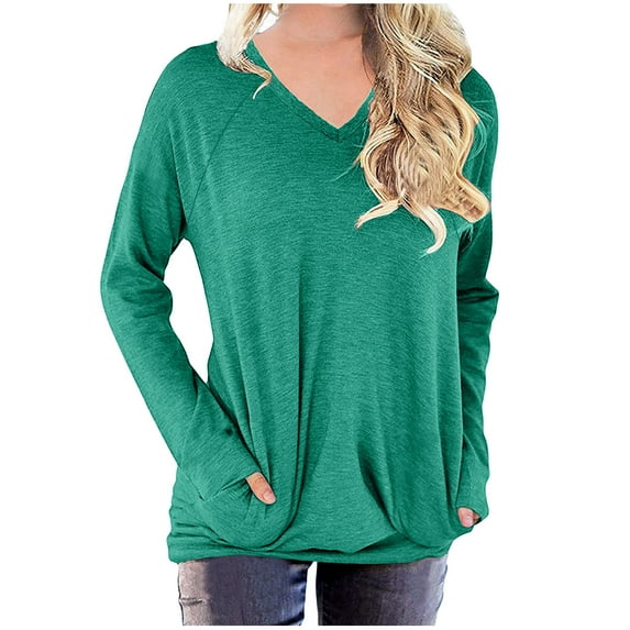 Xqxayjr Fall Clothes For Women Prime Day Deals Shirts For Women Long Sleeve Sexy Tee Shirts Womens V Neck Solid Color FlowyAthletic Blouse Basic Women'S Sweatshirts 