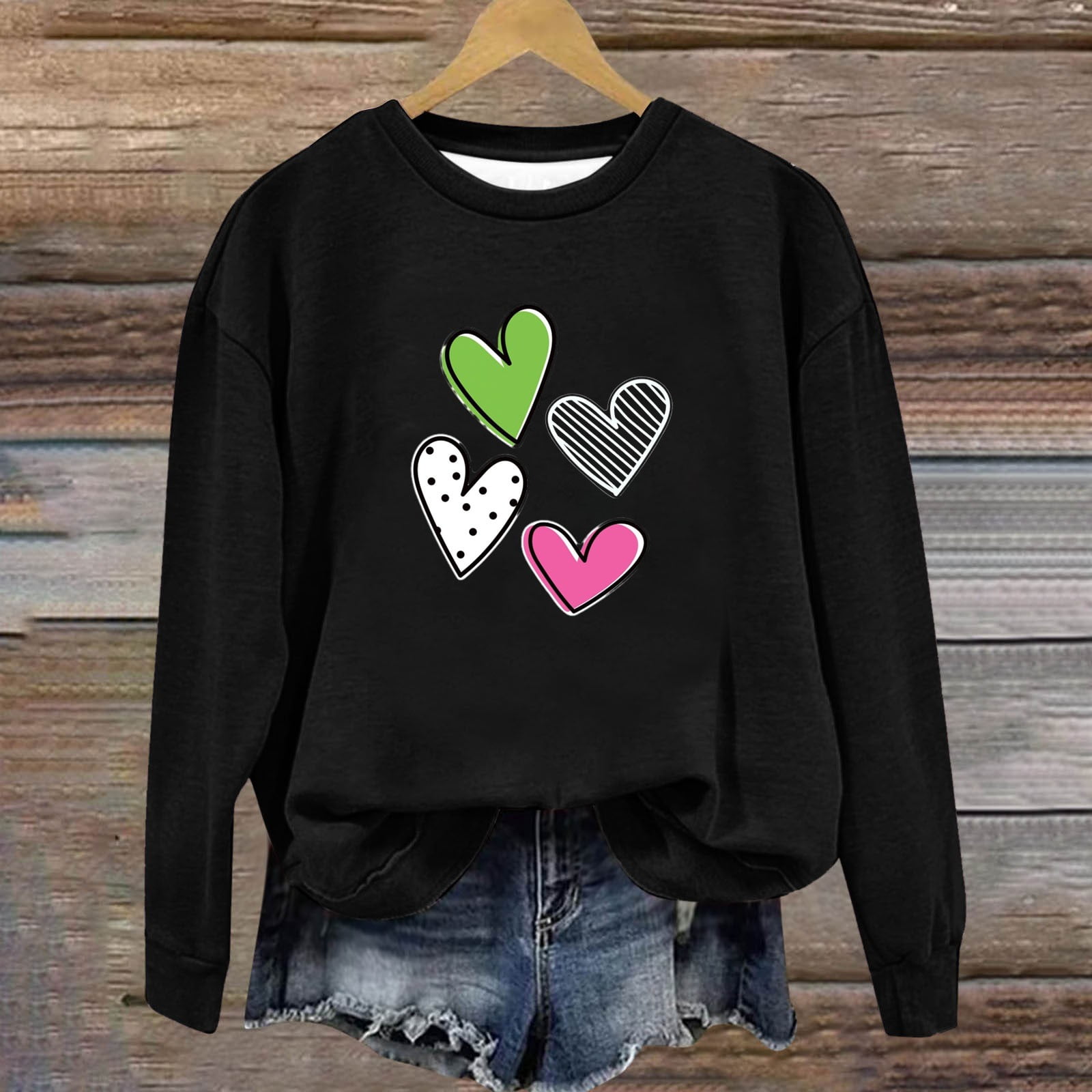 Women Heart Graphic Wide Long Sleeve Sweatshirts main image 1