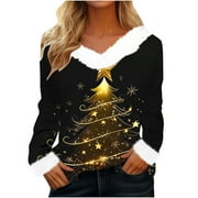 GAKVBUO Ugly Christmas Sweater for Women 2024 Funny Christmas Sweatshirt Crewneck Xmas Print Long Sleeve Blouse Party Pullover Sweatshirt Tunic Tops Hoodless Shoulder Sweatshirt Gifts for Christmas