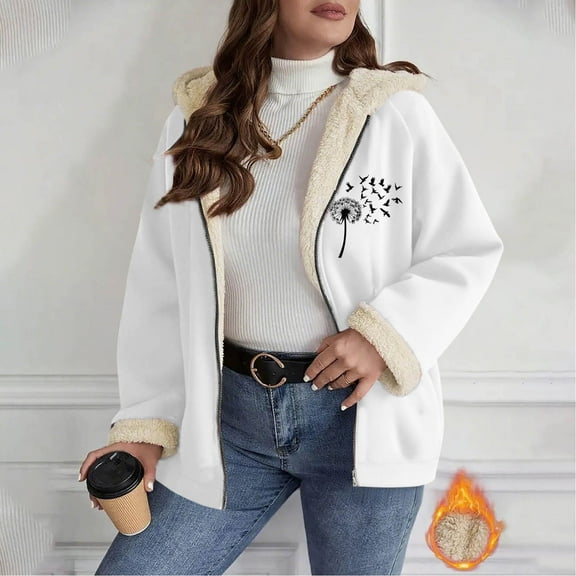 Black*Friday Discounted Items under $5 GaThRRgYP Women's Warm Fuzzy Coat for Everyday,Fashion Women Oversized Zip Solid Casual Coat Long Sleeve Hooded Casual Outwear Jackets Pockets Tops White XXL
