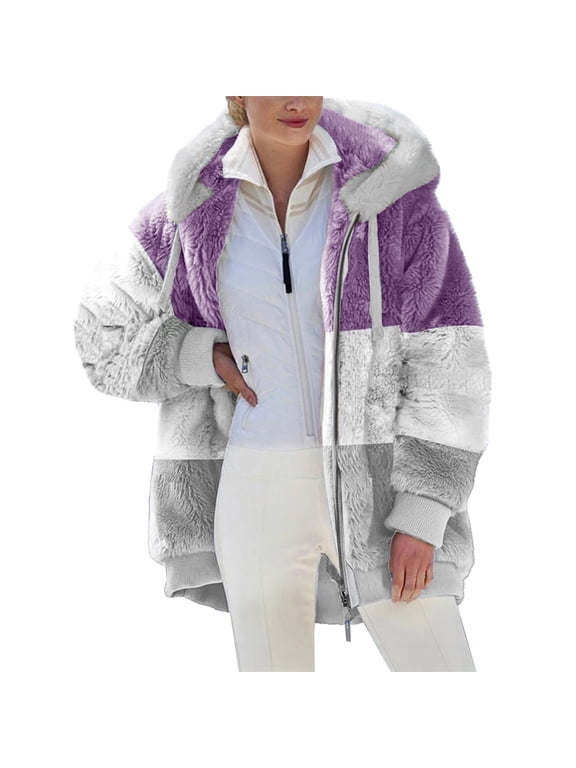 Early Winter Coats for Women Thicken Fuzzy Fleece Jacket Fashion Lightweight Warm Outerwear Zip Up Cardigan Hoodies Gifts Christmas Gift