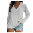thumbnail image 1 of Black and Friday Fall for Savings ! BVnarty Womens Tops T-Shirt Comfy Casual V-Neck Long Sleeve Solid Color Plus Size Blouses Clothes for Girlfriend Wife Pullover Fashion Oversized White S, 1 of 4