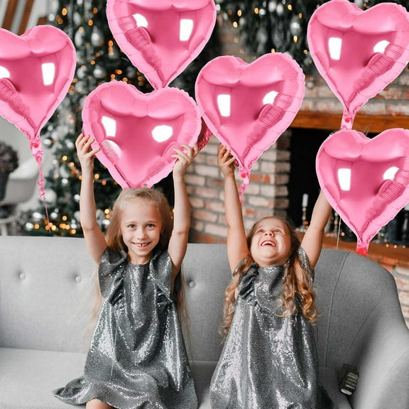 Lignoak 10 Pcs Heart Shape Foil Balloons For Valentine Birthday Wedding Engagement Baby Shower Valentine Day Decorations Pink Free Size