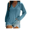 thumbnail image 1 of BVnarty Womens Tops T-Shirt Comfy Casual V-Neck Long Sleeve Solid Color Plus Size Blouses Clothes for Girlfriend Wife Pullover Fashion Oversized Blue L, 1 of 4