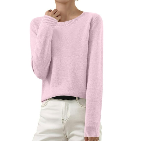Black**Friday on Sale ChaoHeng Fleece Pullover Women Women's Round Neck Long Sleeve Knit Sweater,Casual Crewneck Pullover Top Soft Comfortable Everyday Wear