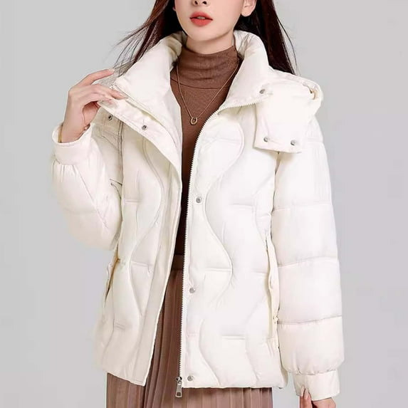 Black*Friday Sale ChaoHeng Puffer Coats for Women with Hood Women's Solid Color Hooded Puffer Jacket,Thickened Winter Coat for Cold Weather