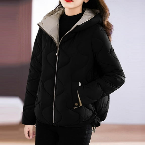 Black*Friday Sale ChaoHeng Winter Puffer Coat for Women Women's Thickened Mid-Length Hooded Puffer Coat,Quilted Insulated Jacket for Cold Weather