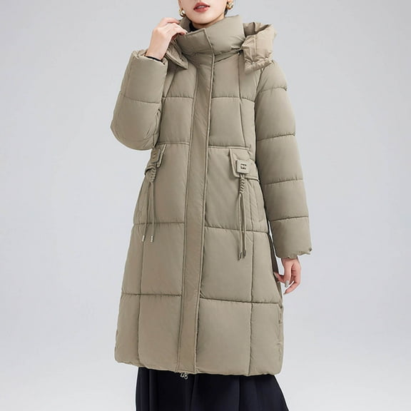 Black*Friday Sale ChaoHeng Winter Puffer Coats for Women Clearance Women's Long Sleeve Padded Loose Fit Hooded Winter Quilted Coat,Long Style