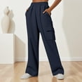 thumbnail image 1 of Black*Friday Sale ChaoHeng Women Pants Clothing under $10 Women's Solid Color Relaxed Wide-Leg Cargo Pants with Elastic Waist, 1 of 4