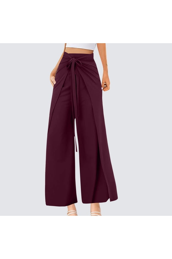 Black*Friday ChaoHeng Women Pants Clothing under $10 Women's Summer High-Waisted Sexy Side-Slit Wrap Waist Yoga Flared Pants