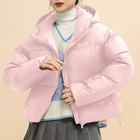 Black*Friday Sale ChaoHeng Women's Winter Puffer Jackets Women's Solid Color Parka Cotton Jacket,Waterproof Windproof Outdoor Hooded Fleece Lined Long Sleeve Coat