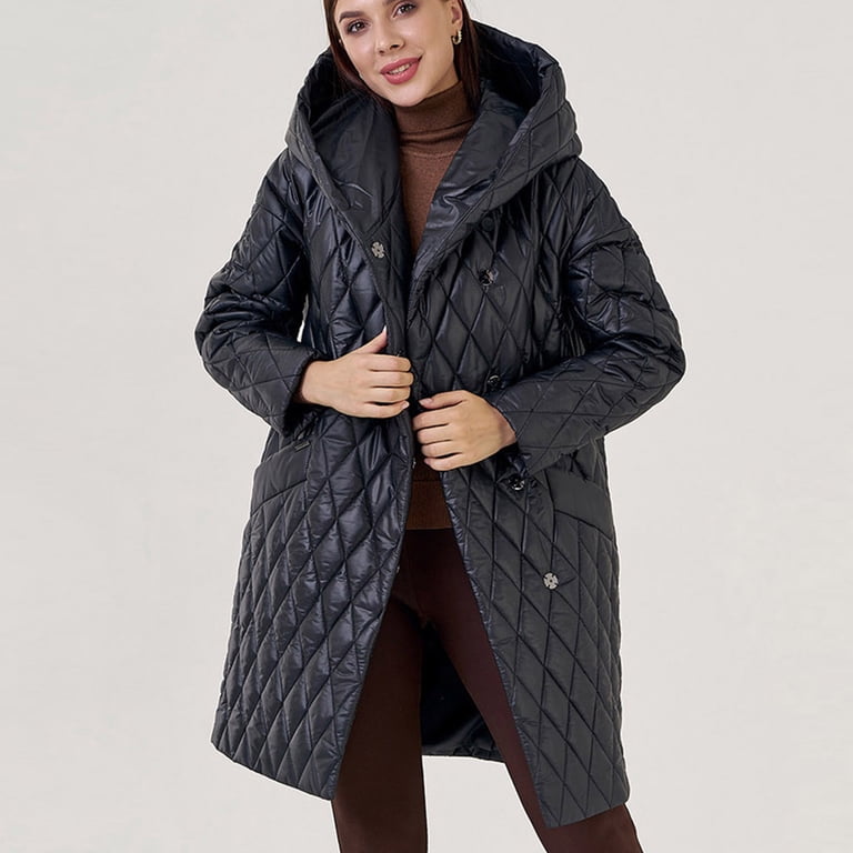 Black*Friday Sale ChaoHeng Womens Puffer Jackets and Coats on Sale Women's Black Versatile Quilted Coat,Slimming Mid-Length Knee-Length Fall Winter Jacket