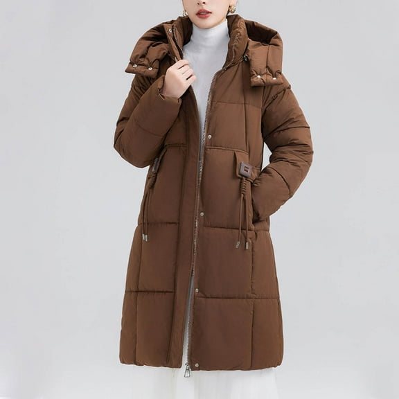Black*Friday Sale ChaoHeng Womens Puffer Jackets and Coats on Sale Women's Long Sleeve Padded Loose Fit Hooded Winter Quilted Coat,Long Style