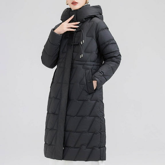 Black*Friday Sale ChaoHeng Womens Puffer Jackets and Coats on Sale Women's Long Sleeve Padded Loose Fit Hooded Winter Quilted Coat,Long Style