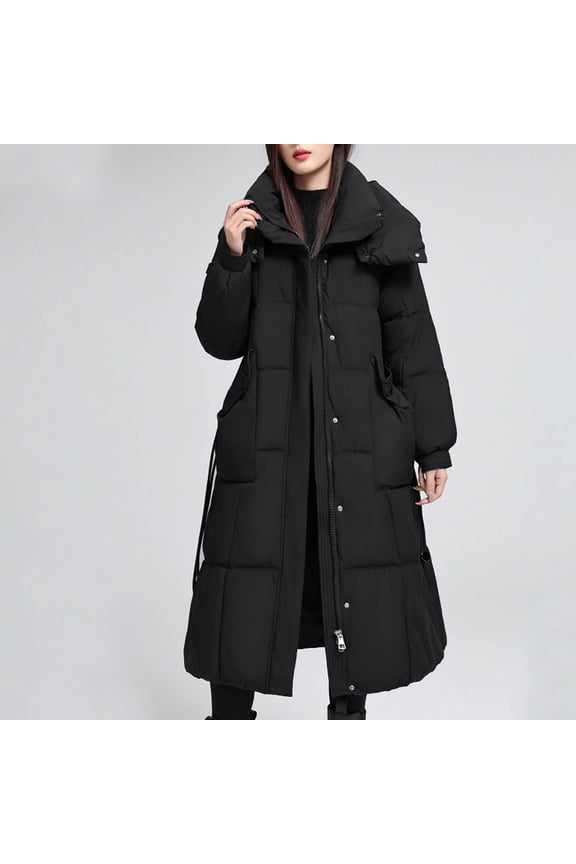 Black*Friday Sale ChaoHeng Womens Puffer Jackets and Coats on Sale Women's Long Sleeve Padded Loose Fit Hooded Winter Quilted Coat,Long Style