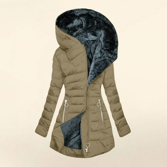 Black*Friday Sale Chaoheng Fall Jackets for Women 2025 Women's Fall Winter Solid Color Hooded Fleece Lined Coat,Zip Up Puffer Jacket for Cold Weather