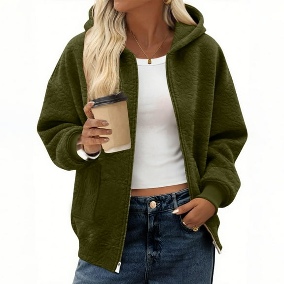 Black*Friday Sale Chaoheng Jackets for Women Trendy Women's Fashion Solid Color Zip Front Jacket,Casual Loose Fit Long Sleeve Coat with Pockets