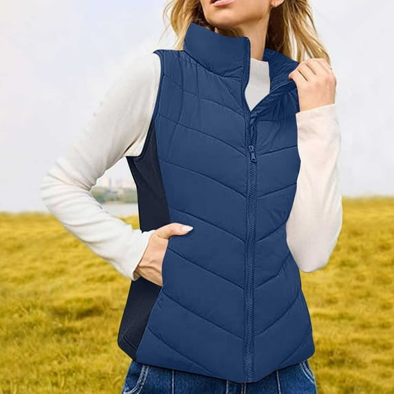 Black*Friday Sale Chaoheng Womens Fleece Vest Coats Women's Solid Color Down Vest,Stand Collar Zip Up Sleeveless Quilted Jacket for Winter Warmth