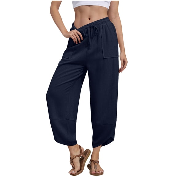 Black**Friday Sale Chaoheng Womens Winter Pants Women's Wide Leg Pull-On Pants with Pockets,Cropped Elastic Waist Lounge Capris